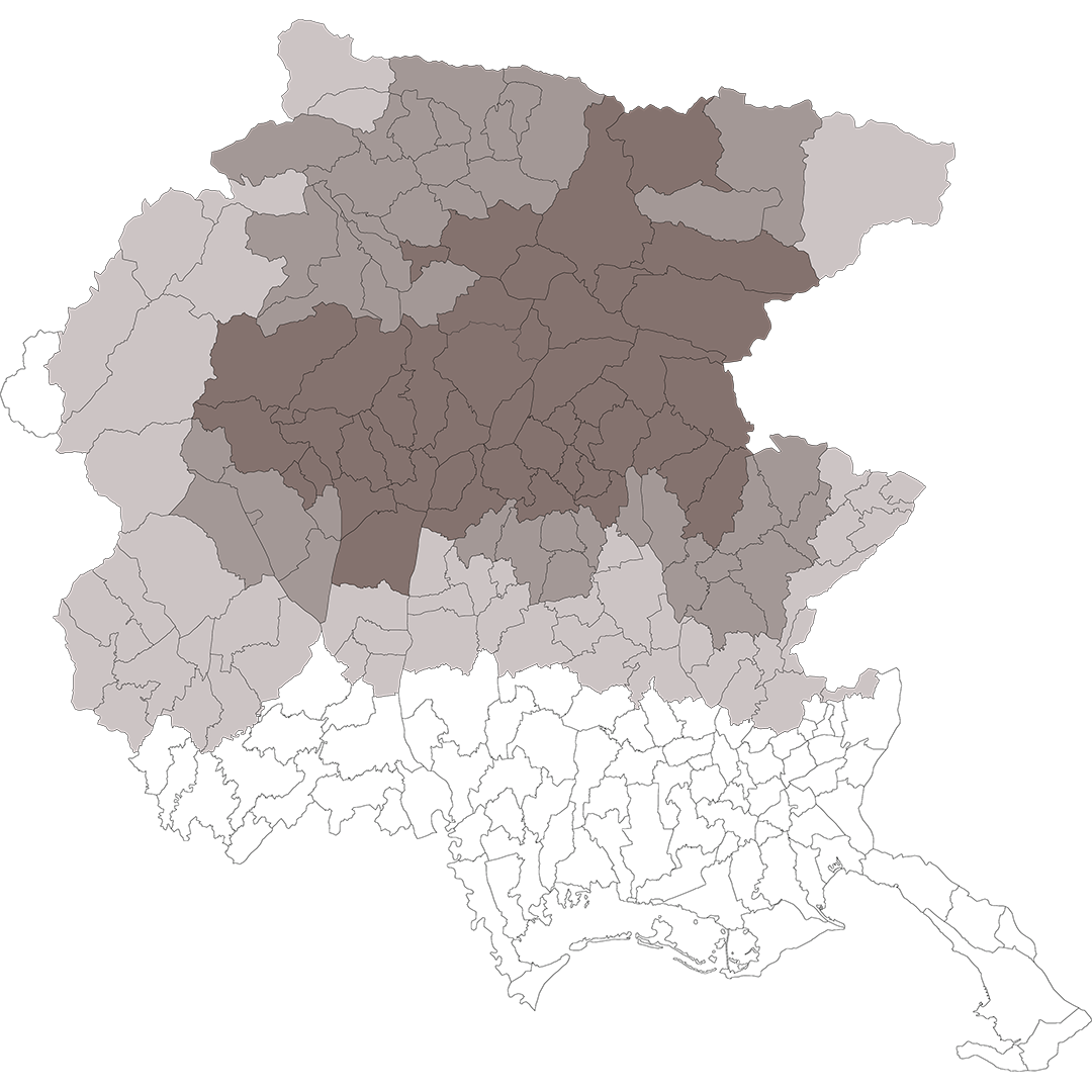 Mappa delle zone danneggiate dopo il sisma del Friuli Venezia Giulia